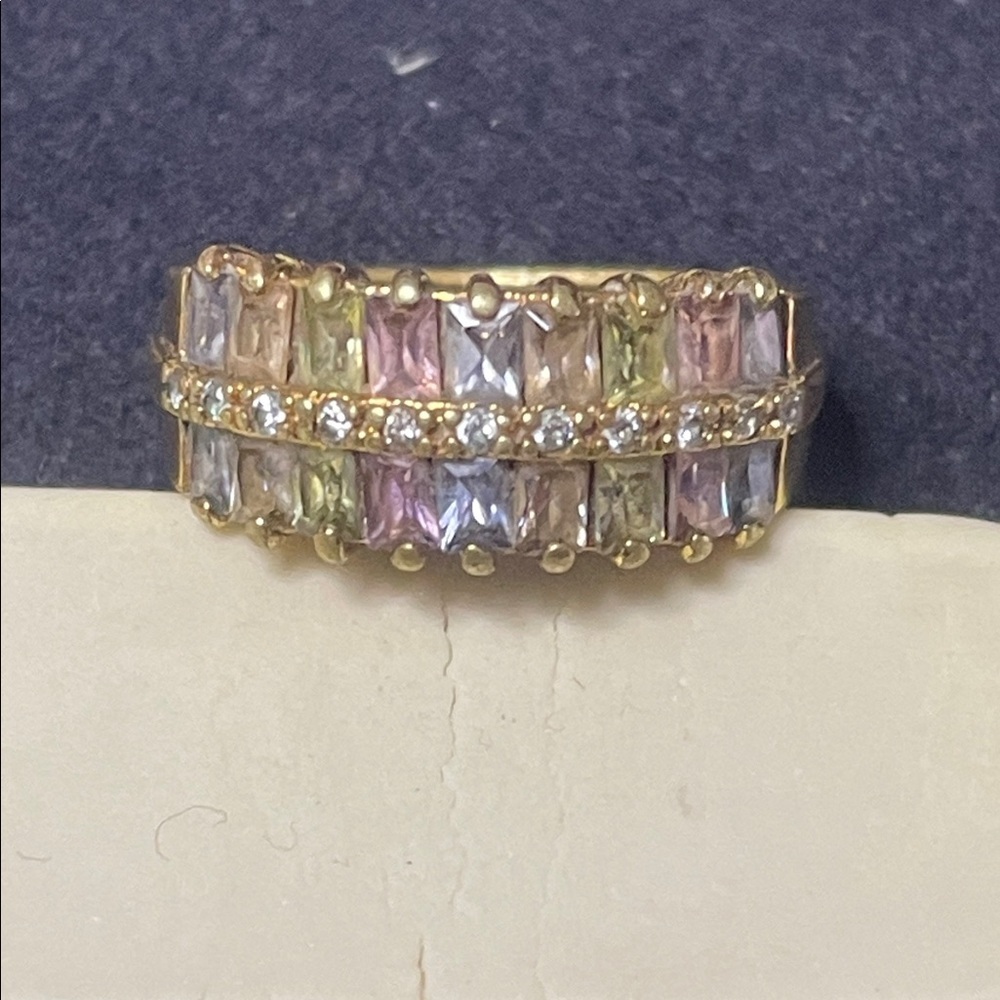 Costume Jewelry 2 for 15$ - Elegant Gold Multi-Color Gemstone Ring - no marking - Picture 1 of 7